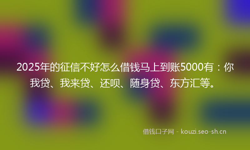 2025年的征信不好怎么借钱马上到账5000有：你我贷、我来贷、还呗、随身贷、东方汇等。