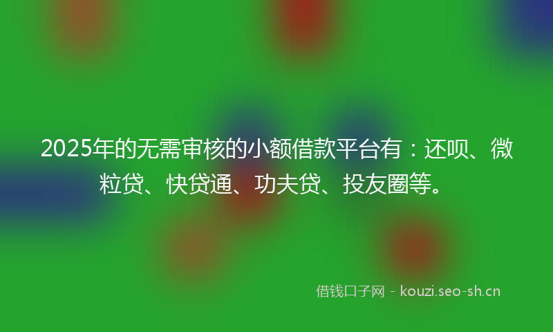 2025年的无需审核的小额借款平台有：还呗、微粒贷、快贷通、功夫贷、投友圈等。