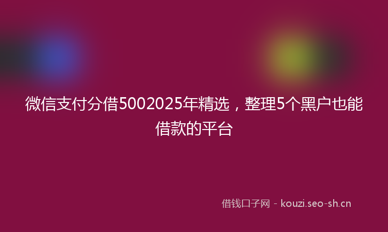 微信支付分借5002025年精选,整理5个黑户也能借款的平台