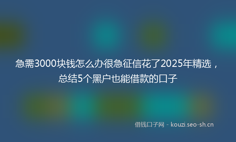 急需3000块钱怎么办很急征信花了2025年精选，总结5个黑户也能借款的口子