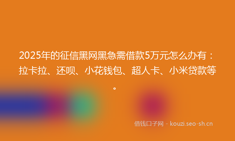 2025年的征信黑网黑急需借款5万元怎么办有：拉卡拉、还呗、小花钱包、超人卡、小米贷款等。