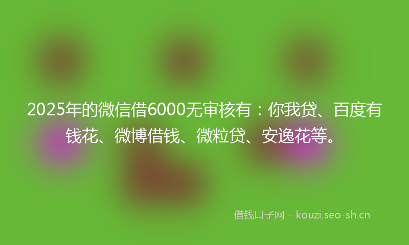 2025年的微信借6000无审核有：你我贷、百度有钱花、微博借钱、微粒贷、安逸花等。