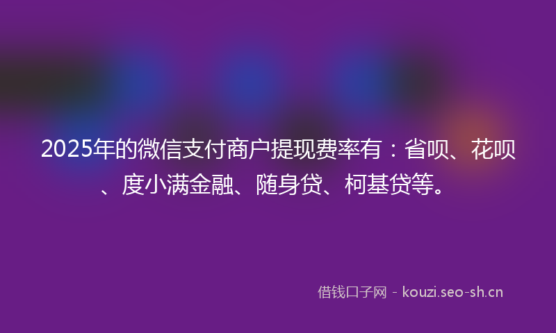 2025年的微信支付商户提现费率有：省呗、花呗、度小满金融、随身贷、柯基贷等。