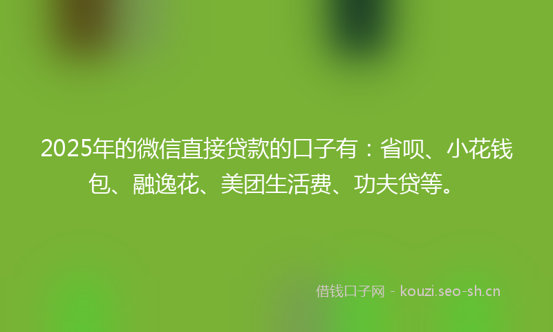 2025年的微信直接贷款的口子有：省呗、小花钱包、融逸花、美团生活费、功夫贷等。