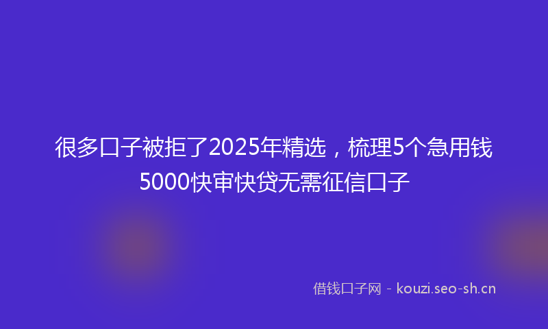 很多口子被拒了2025年精选，梳理5个急用钱5000快审快贷无需征信口子