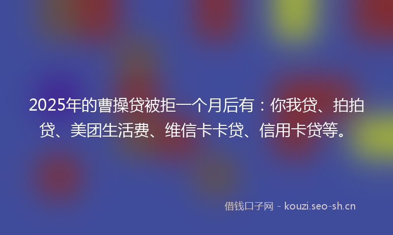 2025年的曹操贷被拒一个月后有：你我贷、拍拍贷、美团生活费、维信卡卡贷、信用卡贷等。
