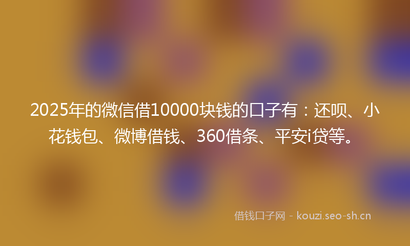 2025年的微信借10000块钱的口子有：还呗、小花钱包、微博借钱、360借条、平安i贷等。
