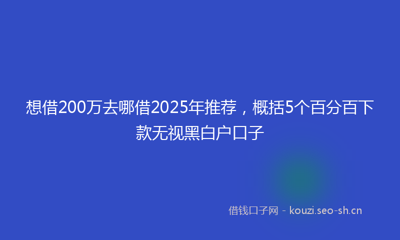 想借200万去哪借2025年推荐，概括5个百分百下款无视黑白户口子