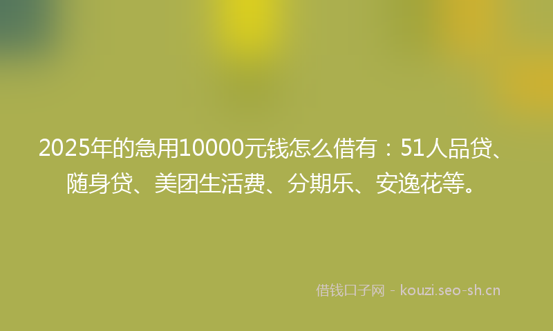 2025年的急用10000元钱怎么借有：51人品贷、随身贷、美团生活费、分期乐、安逸花等。