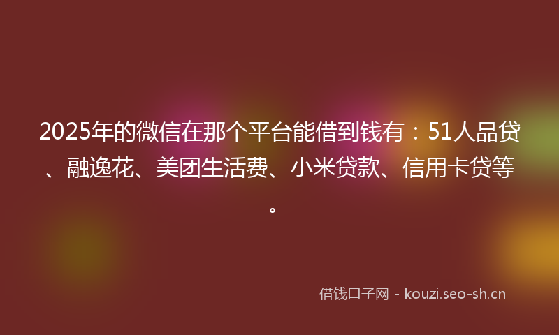 2025年的微信在那个平台能借到钱有：51人品贷、融逸花、美团生活费、小米贷款、信用卡贷等。