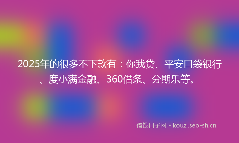 2025年的很多不下款有：你我贷、平安口袋银行、度小满金融、360借条、分期乐等。