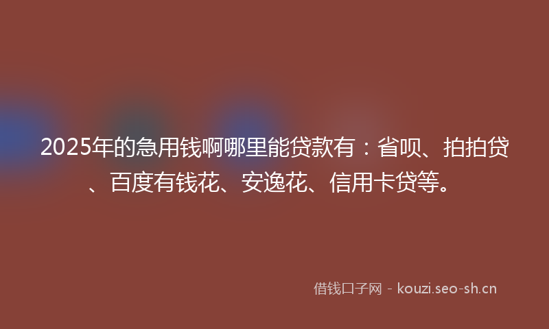 2025年的急用钱啊哪里能贷款有：省呗、拍拍贷、百度有钱花、安逸花、信用卡贷等。