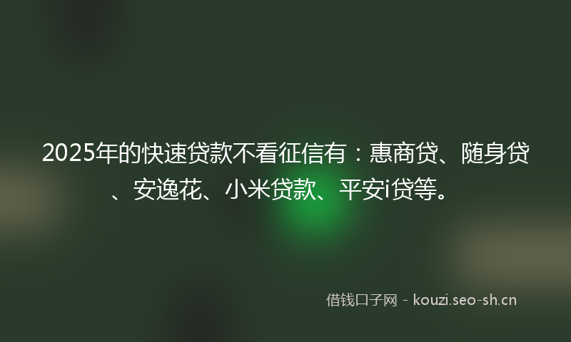 2025年的快速贷款不看征信有：惠商贷、随身贷、安逸花、小米贷款、平安i贷等。