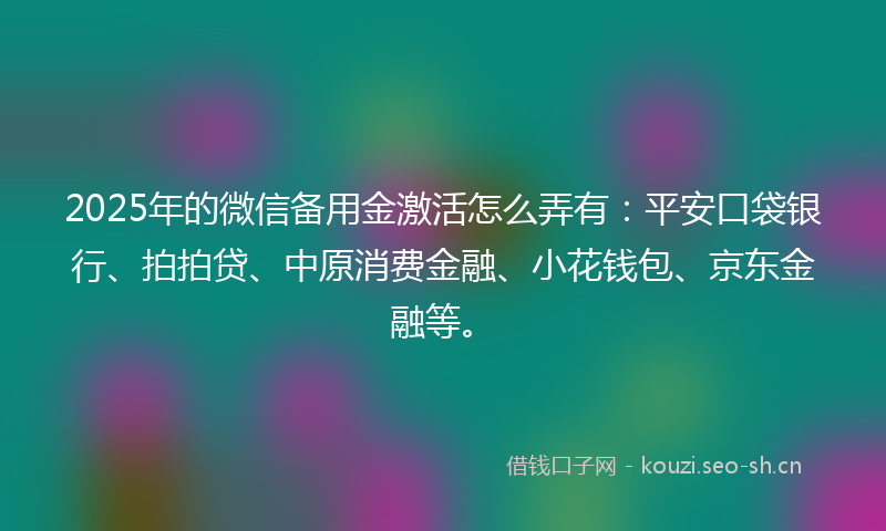 2025年的微信备用金激活怎么弄有：平安口袋银行、拍拍贷、中原消费金融、小花钱包、京东金融等。
