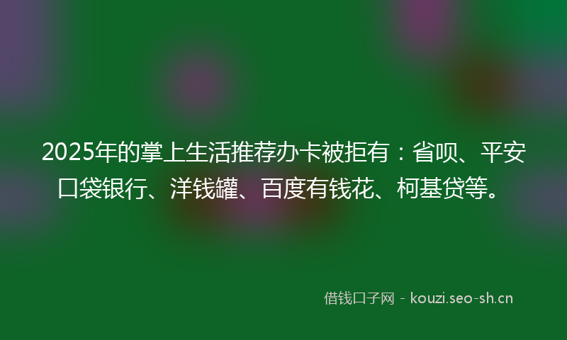2025年的掌上生活推荐办卡被拒有：省呗、平安口袋银行、洋钱罐、百度有钱花、柯基贷等。