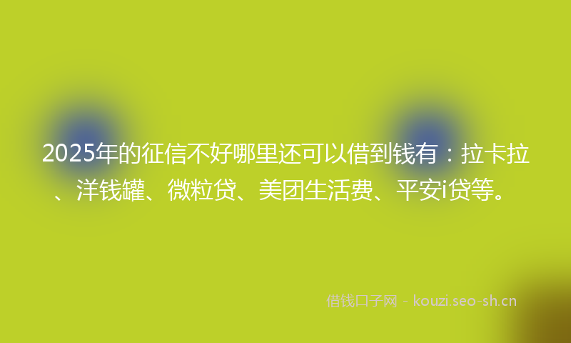 2025年的征信不好哪里还可以借到钱有：拉卡拉、洋钱罐、微粒贷、美团生活费、平安i贷等。