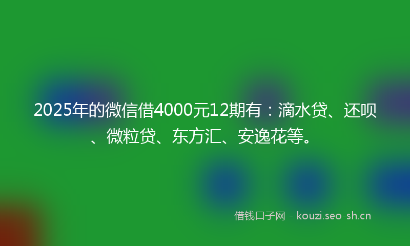 2025年的微信借4000元12期有:滴水贷、还呗、微粒贷、东方汇、安逸花等。