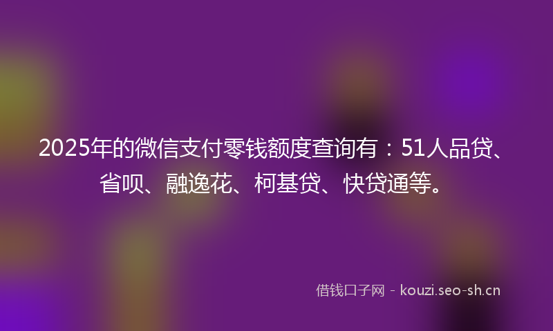 2025年的微信支付零钱额度查询有：51人品贷、省呗、融逸花、柯基贷、快贷通等。
