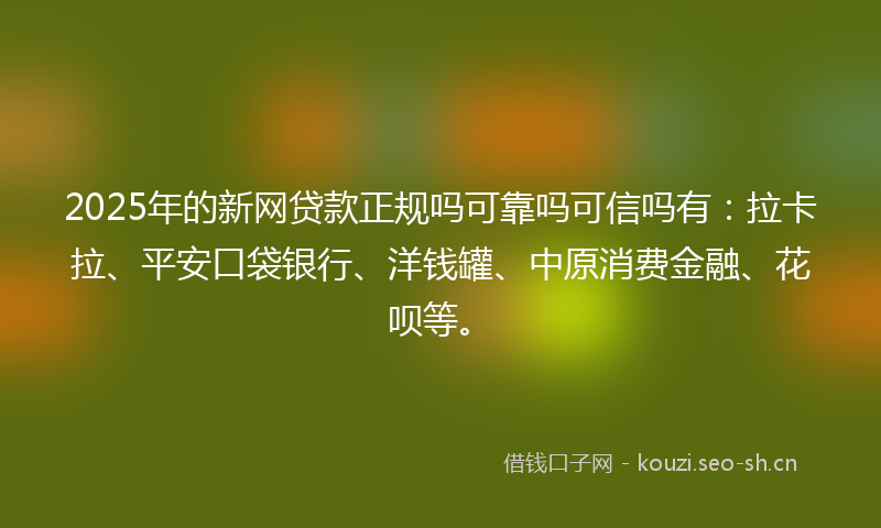 2025年的新网贷款正规吗可靠吗可信吗有：拉卡拉、平安口袋银行、洋钱罐、中原消费金融、花呗等。