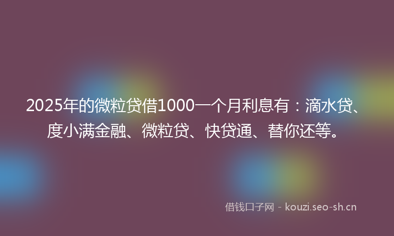 2025年的微粒贷借1000一个月利息有：滴水贷、度小满金融、微粒贷、快贷通、替你还等。