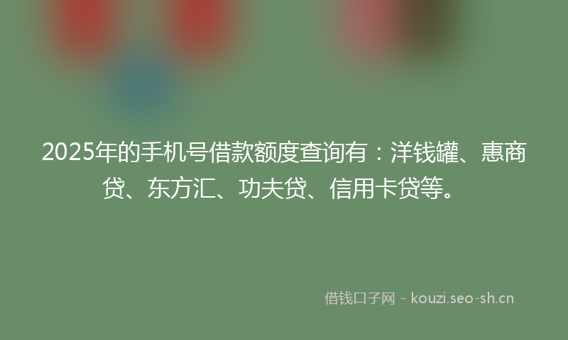 2025年的手机号借款额度查询有：洋钱罐、惠商贷、东方汇、功夫贷、信用卡贷等。