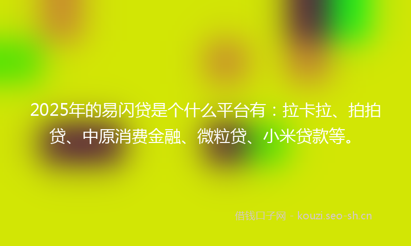 2025年的易闪贷是个什么平台有：拉卡拉、拍拍贷、中原消费金融、微粒贷、小米贷款等。