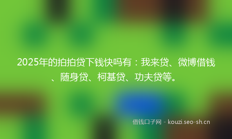 2025年的拍拍贷下钱快吗有：我来贷、微博借钱、随身贷、柯基贷、功夫贷等。