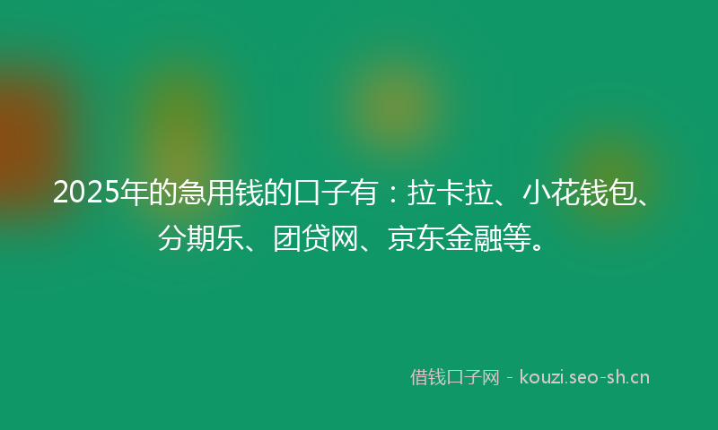 2025年的急用钱的口子有：拉卡拉、小花钱包、分期乐、团贷网、京东金融等。