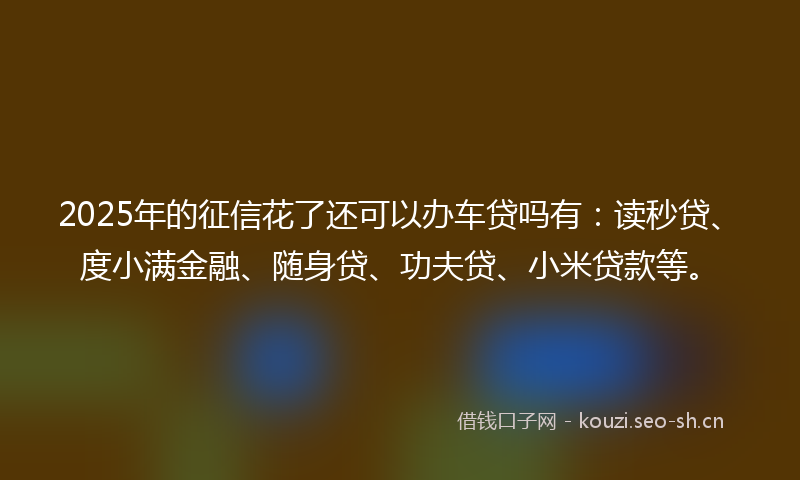 2025年的征信花了还可以办车贷吗有：读秒贷、度小满金融、随身贷、功夫贷、小米贷款等。