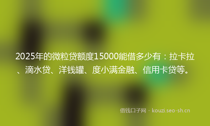 2025年的微粒贷额度15000能借多少有：拉卡拉、滴水贷、洋钱罐、度小满金融、信用卡贷等。