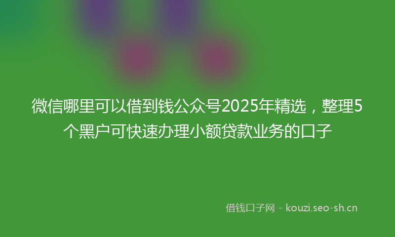微信哪里可以借到钱公众号2025年精选，整理5个黑户可快速办理小额贷款业务的口子
