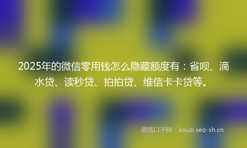 2025年的微信零用钱怎么隐藏额度有:省呗、滴水贷、读秒贷、拍拍贷、维信卡卡贷等。