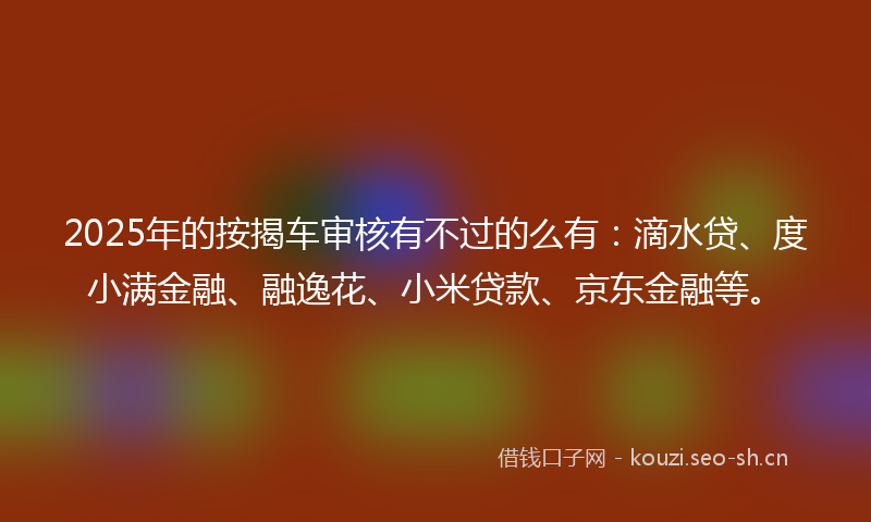 2025年的按揭车审核有不过的么有：滴水贷、度小满金融、融逸花、小米贷款、京东金融等。