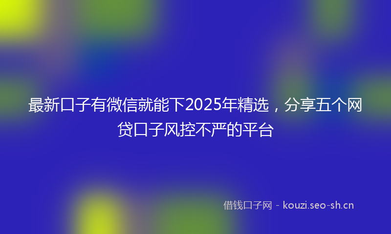 最新口子有微信就能下2025年精选,分享五个网贷口子风控不严的平台