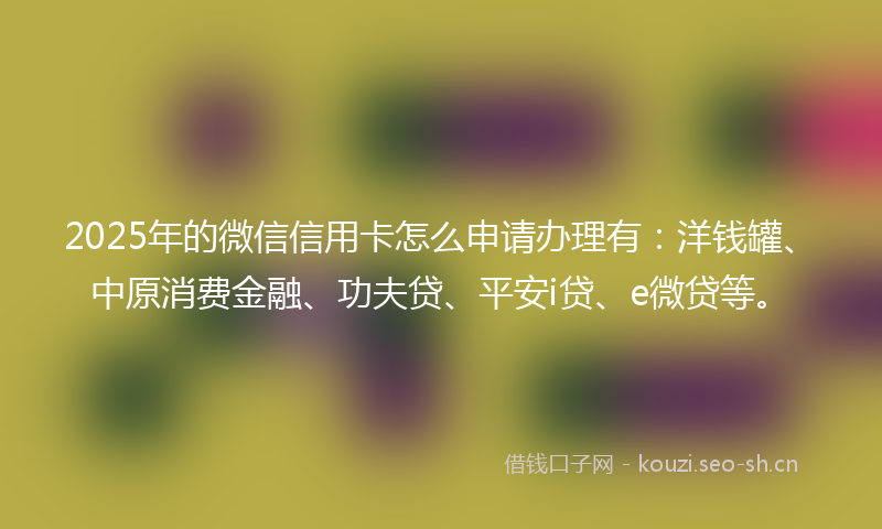 2025年的微信信用卡怎么申请办理有：洋钱罐、中原消费金融、功夫贷、平安i贷、e微贷等。