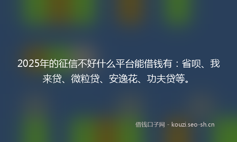 2025年的征信不好什么平台能借钱有：省呗、我来贷、微粒贷、安逸花、功夫贷等。