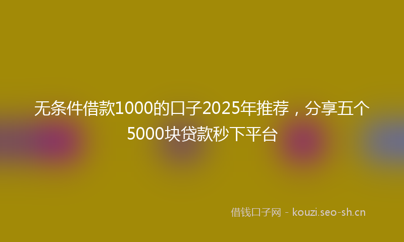 无条件借款1000的口子2025年推荐，分享五个5000块贷款秒下平台