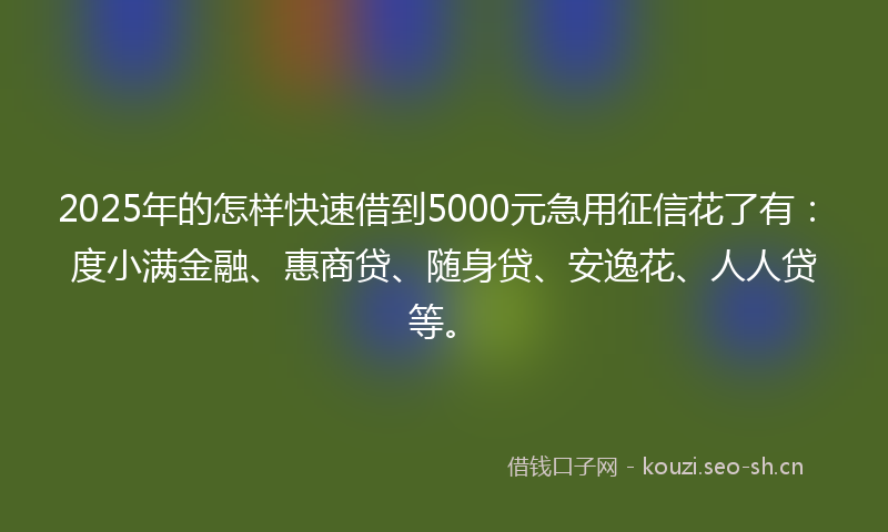2025年的怎样快速借到5000元急用征信花了有:度小满金融、惠商贷、随身贷、安逸花、人人贷等。