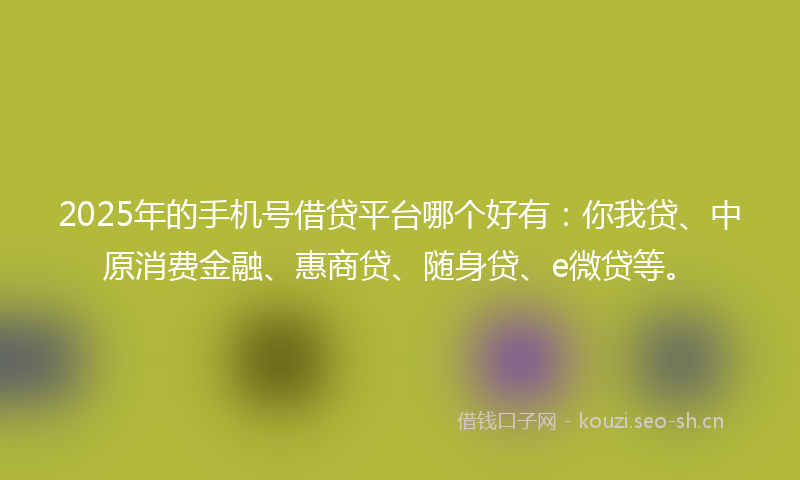 2025年的手机号借贷平台哪个好有：你我贷、中原消费金融、惠商贷、随身贷、e微贷等。