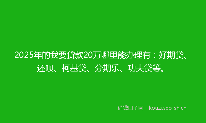 2025年的我要贷款20万哪里能办理有：好期贷、还呗、柯基贷、分期乐、功夫贷等。