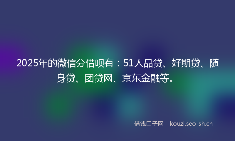 2025年的微信分借呗有：51人品贷、好期贷、随身贷、团贷网、京东金融等。