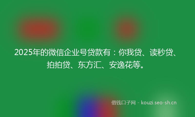 2025年的微信企业号贷款有：你我贷、读秒贷、拍拍贷、东方汇、安逸花等。