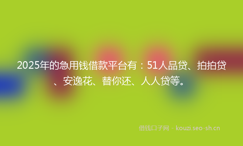 2025年的急用钱借款平台有:51人品贷、拍拍贷、安逸花、替你还、人人贷等。