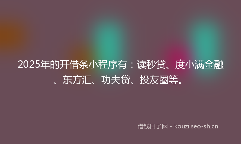 2025年的开借条小程序有：读秒贷、度小满金融、东方汇、功夫贷、投友圈等。