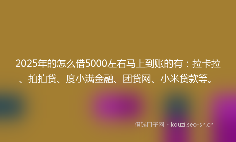 2025年的怎么借5000左右马上到账的有：拉卡拉、拍拍贷、度小满金融、团贷网、小米贷款等。