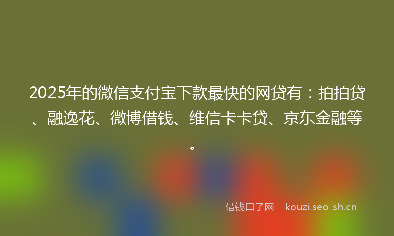 2025年的微信支付宝下款最快的网贷有：拍拍贷、融逸花、微博借钱、维信卡卡贷、京东金融等。