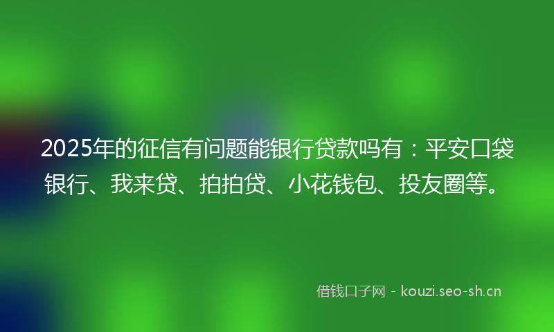 2025年的征信有问题能银行贷款吗有：平安口袋银行、我来贷、拍拍贷、小花钱包、投友圈等。