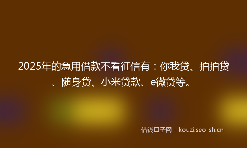 2025年的急用借款不看征信有：你我贷、拍拍贷、随身贷、小米贷款、e微贷等。