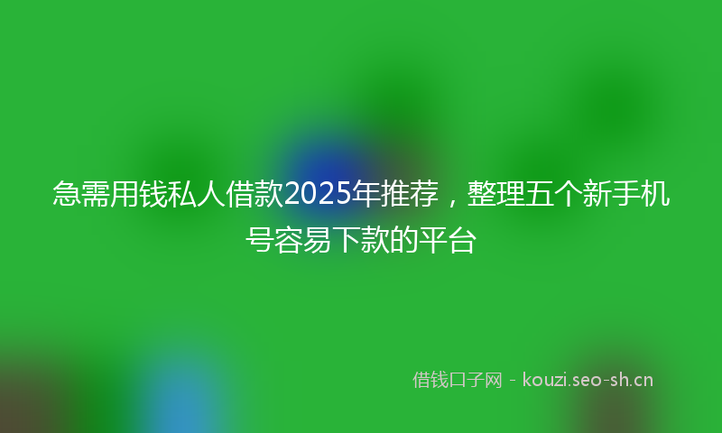 急需用钱私人借款2025年推荐，整理五个新手机号容易下款的平台