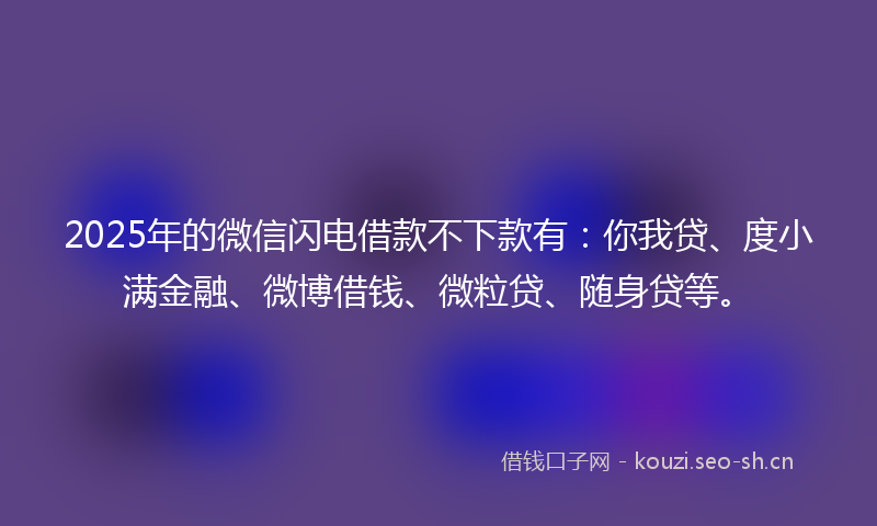 2025年的微信闪电借款不下款有：你我贷、度小满金融、微博借钱、微粒贷、随身贷等。